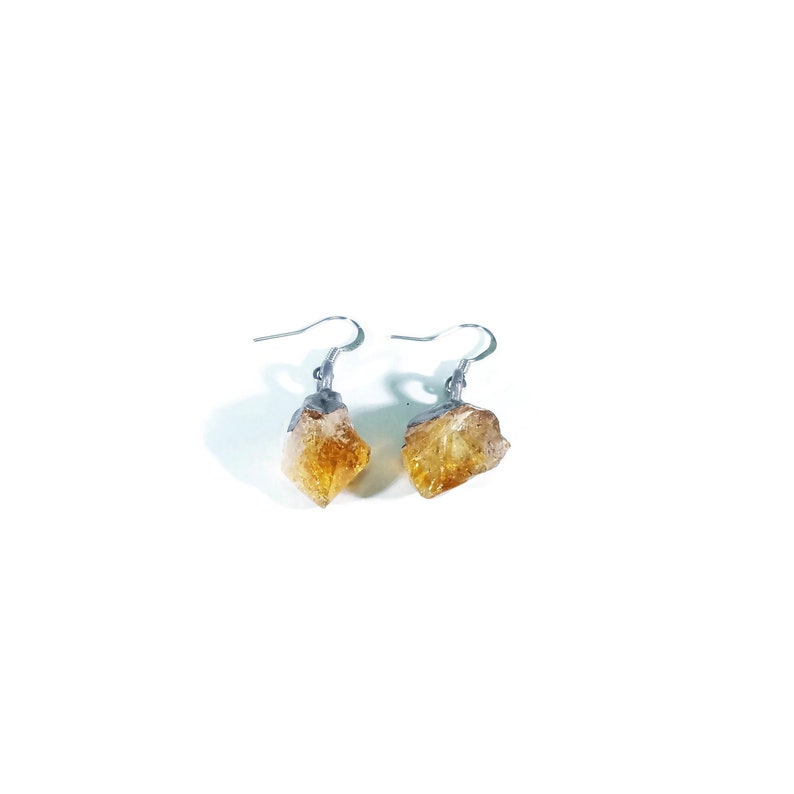 Raw Citrine Earrings Citrine Dangle Earrings Drop Earrings Crystal Earrings Silver Citrine Earrings November Birthstone Earrings