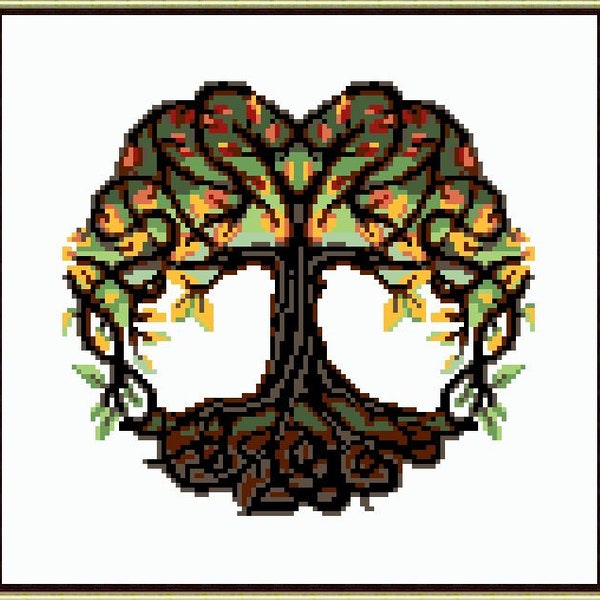 NEW! 22% off! Yellow Leaves Tree of Life cross stitch pattern/chart  - instant digital download as pdf file