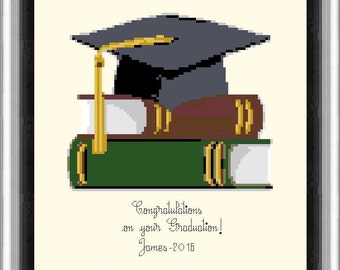 Graduation Cap and Books  - instant digital download of pdf cross stitch pattern - new design