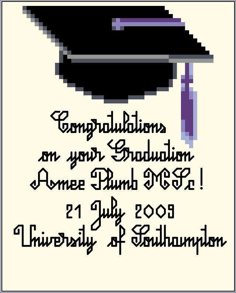 Graduation Cap 5 - Pdf Cross Stitch Pattern - for Small Wall Hanging or ...