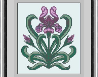 SPECIAL OFFER 17% off Art Deco/Nouveau Florals - Iris cross stitch pattern sold as pdf file instant digital download