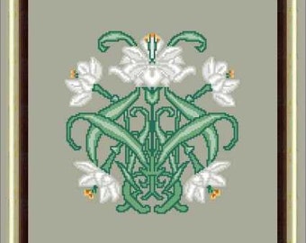 Special Offer 17 % off Art Deco/Nouveau Florals - Lotus- cross stitch pattern sold as pdf file instant download