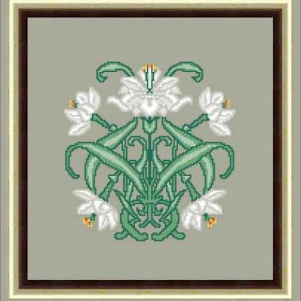 Special Offer 17 % off Art Deco/Nouveau Florals - Lotus- cross stitch pattern sold as pdf file instant download