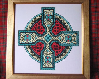Christmas offer 10% off Celtic Cross stitch pattern - Ruby Celtic Cross - pdf file instant digital download