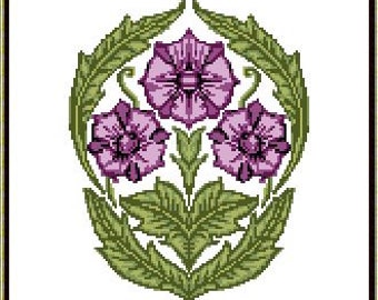 SPECIAL OFFER 17% off - Art Deco/Nouveau Florals - Petunia cross stitch pattern sold as pdf file instant digital download