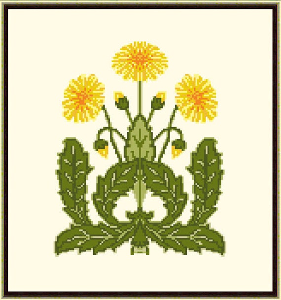 Art Nouveau Blue and Yellow Iris Flower Counted Cross Stitch Pattern