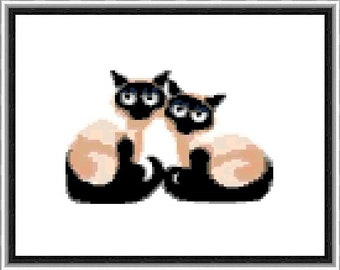 20% OFF! Whiskered Friends- Siamese Cat Duo - Cross Stitch Pattern (PDF Instant Download)