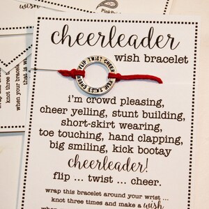 8 Cheerleader Wish Bracelets ... Flip Twist Cheer!  Pick Your Color ...  Team Spirit, Birthday Favors and More!