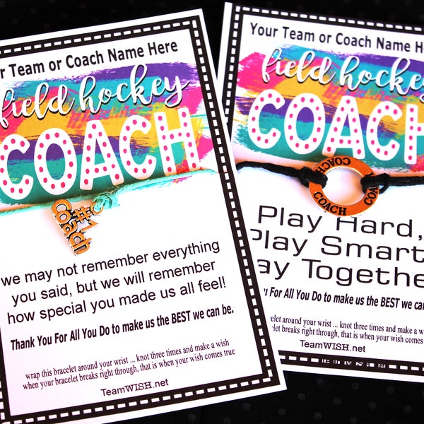 1 Single Imprintable Field Hockey Coach Wish Bracelet ...  Your Choice - Imprint Your Coach Name - Pick Your Colors