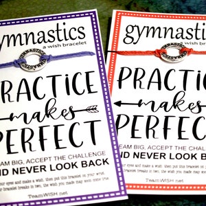 Gymnastics Wish Bracelets - Practice Makes Perfect - Pick Your Qty. & Color ... Great for Team Gifts, Team Spirit, Birthday Favors and More!