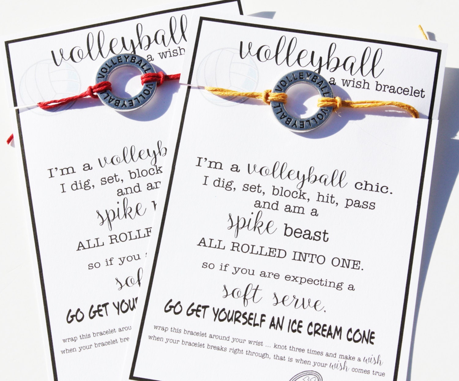 12 Volleyball Chic Charm Wish Bracelets With Custom Card Pick
