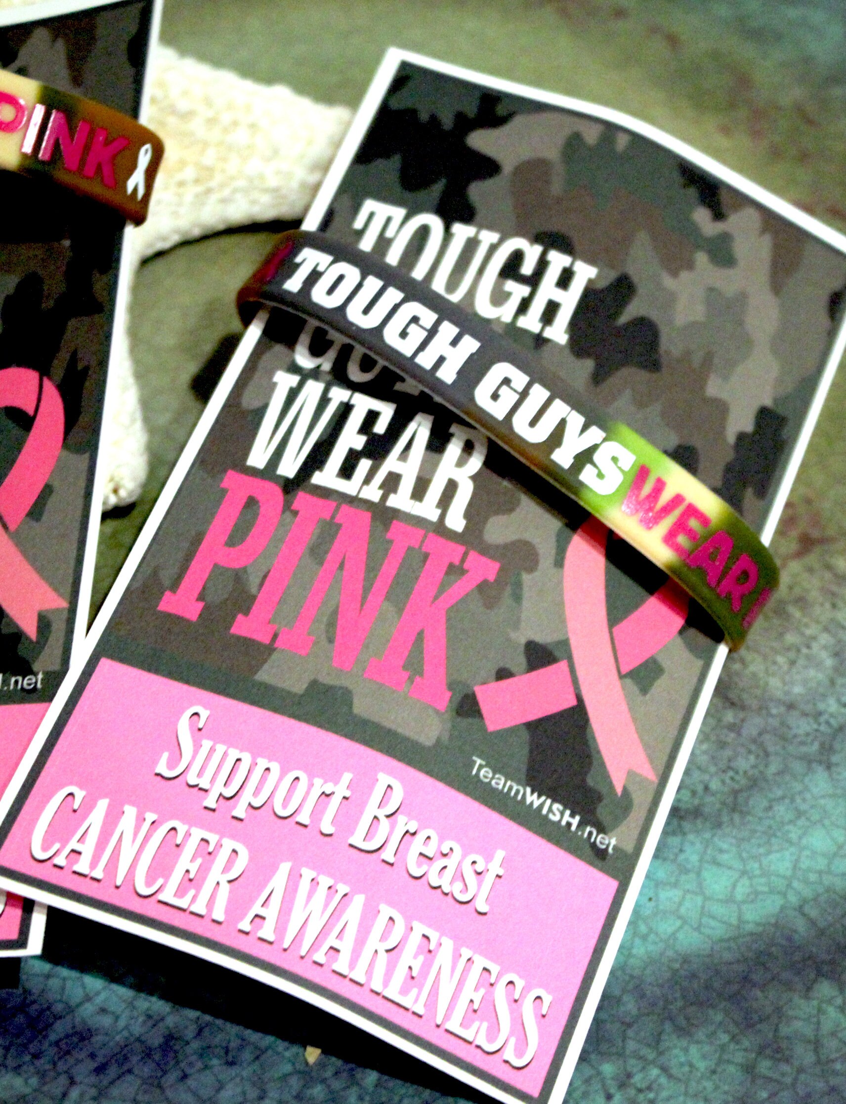 Tough Guys Wear Pink, with SIlicone Camo Bracelet and Custom Card