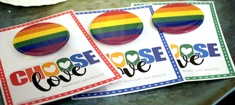 Bulk Set of 15 Gay Pride Support LGBT Gay Rights LGBT Large 6 Color Pin Back Buttons Choose Love ..