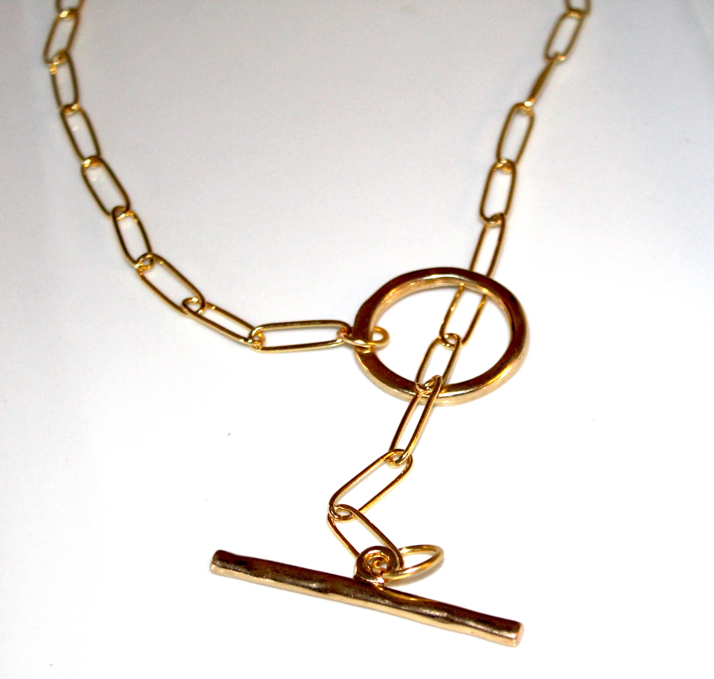 Gold Filled Paperclip Chain With Hammered Large Ring Etsy UK