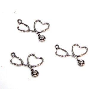 CLEARANCE!!  70 Silver Tone Heart Stethoscope Charms   ... Depleting Charm Inventory ... Great Price
