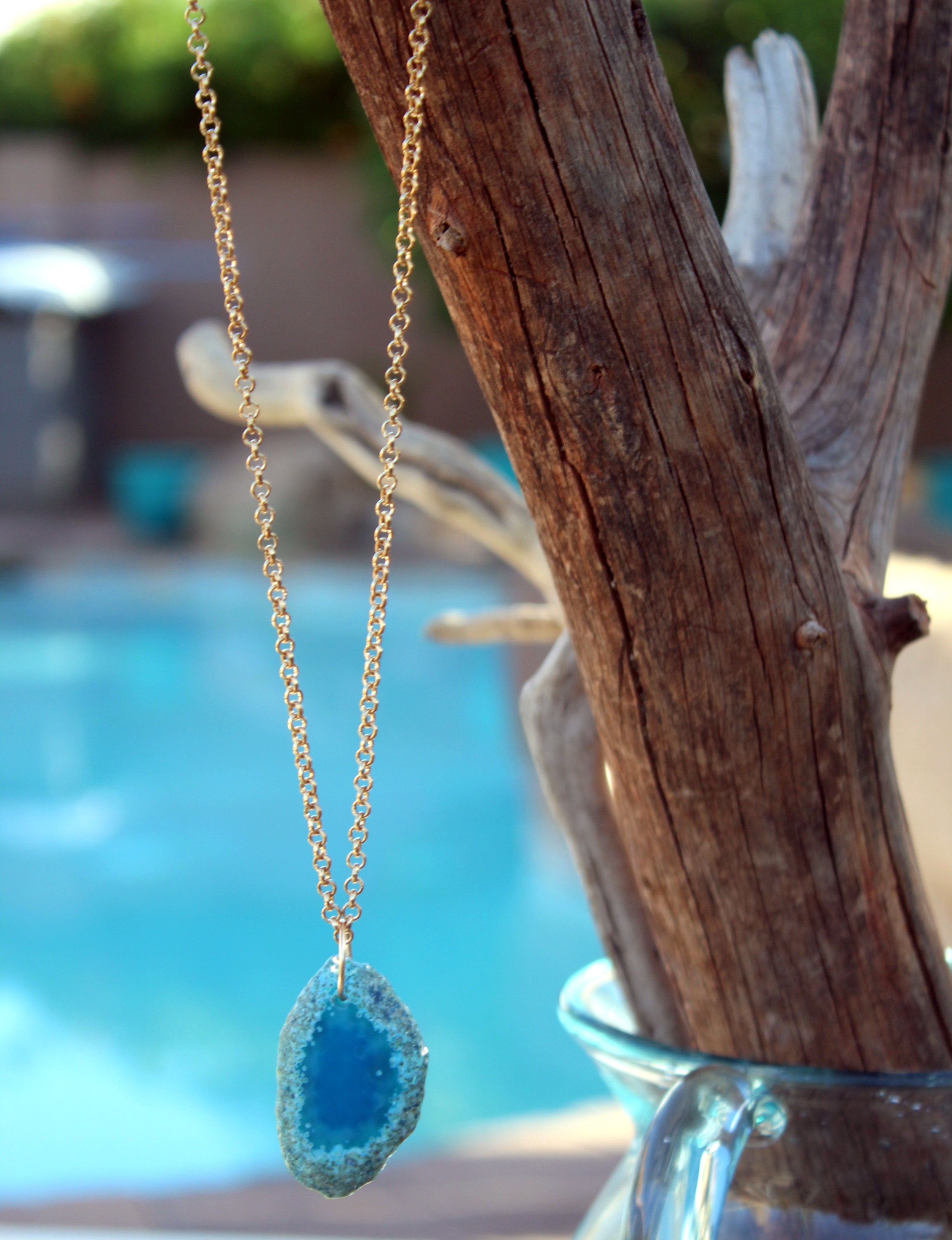 Agate Crystal Necklace Your Choice of Pink Blue Green or Etsy