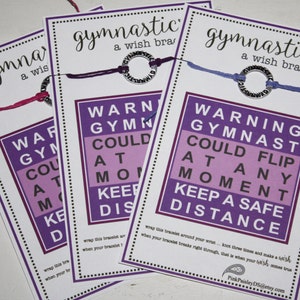 24 Gymnastics Wish Bracelets With Custom Card ... Pick Your Color ... Great for Team Gifts, Team Spirit, Birthday Favors and More!