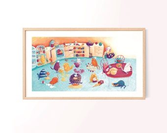 Art giclée print, Cats in the Kitchen by Monika Filipina, original illustration from a children's book "All About Cats"