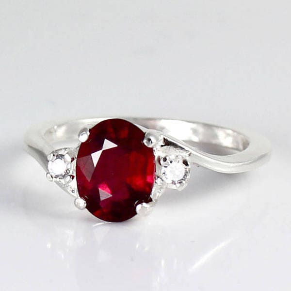 Genuine Ruby Ring Sterling Silver /  Pigeon Blood Ruby Silver Ring