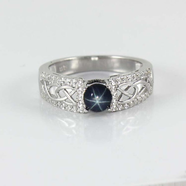 Genuine Blue Star Sapphire Ring Sterling Silver / Star Sapphire Ring Silver