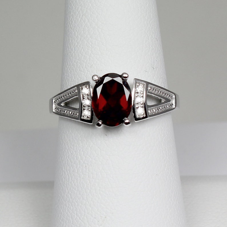 Natural Garnet Ring Silver Sterling Silver Garnet Ring January Birthstone
