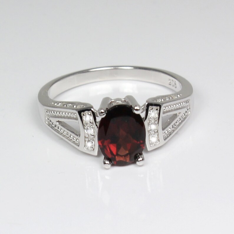 Natural Garnet Ring Silver Sterling Silver Garnet Ring January Birthstone
