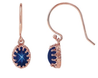 14K Rose Gold Blue Star Sapphire Earrings / Blue Star Sapphire Earrings Dangle / 4.2 Carats Star Sapphire Earrings