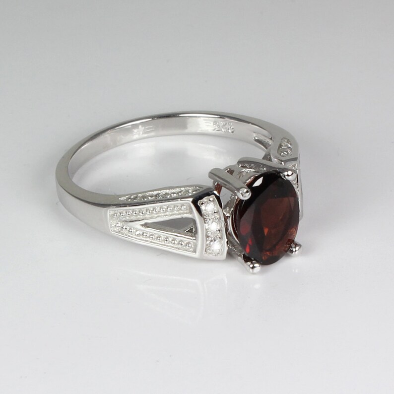 Natural Garnet Ring Silver Sterling Silver Garnet Ring January Birthstone