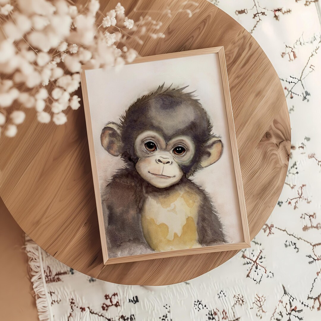 Baby Monkey Watercolor Painting Monkey Painting Animal Painting Nursery
