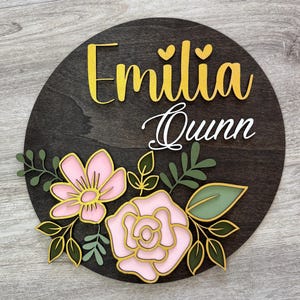 Letrero redondo personalizado con nombre: diseño floral SVG