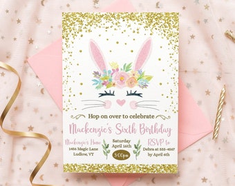 EDITABLE Glitter Bunny Birthday Invitation - Bunny Birthday - Some Bunny Invite - Spring Birthday - Easter Birthday - INSTANT DOWNLOAD