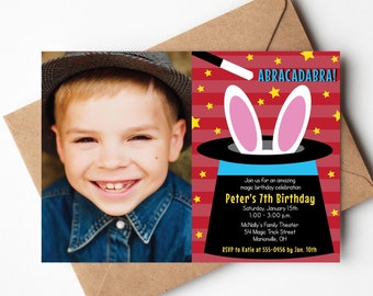 MAGICIAN PARTY INVITATION, Magic Birthday, Magic Show Party, Magic Invite, Magic Wand, Photo Invite, Editable Invite, Instant Download