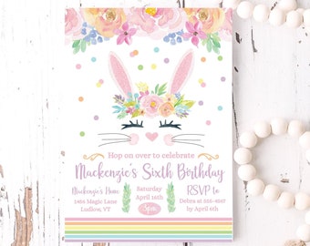 EDITABLE Rainbow Bunny Birthday Invitation - Bunny Birthday - Some Bunny Invite - Easter Birthday - Bunny Party - INSTANT DOWNLOAD