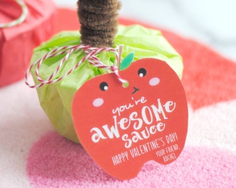 EDITABLE Applesauce Valentine Tag - You're Awesomesauce Valentine Tag - Classroom Valentine - Non-Candy Valentine - INSTANT DOWNLOAD