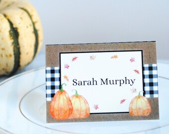 Buffalo Plaid Thanksgiving Place Card - Thanksgiving Table Decor - Place Card Template - Table Place Cards - Editable - INSTANT DOWNLOAD