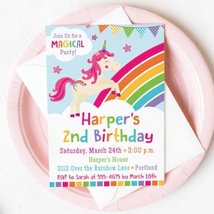 EDITABLE Rainbow Unicorn Birthday Invitation - Unicorn Birthday - Magical Unicorn - Unicorn Party - Rainbow Unicorn - INSTANT DOWNLOAD