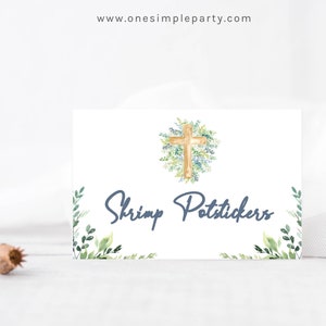 EDITABLE Greenery First Communion Place Cards - First Holy Communion - Communion Boy - Food Tents - Food Labels - Baptism - INSTANT DOWNLOAD