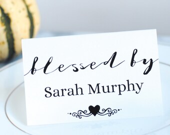 EDITABLE Blessed By Thanksgiving Place Cards - Thanksgiving Table - Place Card Template - Table Place Cards - Editable - INSTANT DOWNLOAD