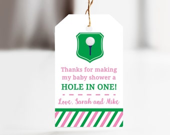 EDITABLE Pink Golf Baby Shower Favor Tags - Girl Golf Baby Shower - Golf Party - Golf Favor Tags - INSTANT DOWNLOAD