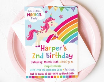 EDITABLE Rainbow Unicorn Birthday Invitation - Unicorn Birthday - Magical Unicorn - Unicorn Party - Rainbow Unicorn - INSTANT DOWNLOAD