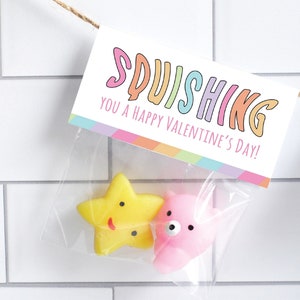 EDITABLE Squishing You Valentine Bag Topper, Kids Valentine, Squish Toy Valentine, Classroom Valentine, Non-Candy Valentine INSTANT DOWNLOAD