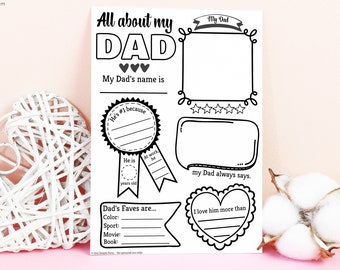 EDITABLE All About Dad Printable - Kids Father's Day Card - Father's Day Printable - Gift for Dad - TWO Sizes - Instant Download