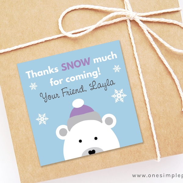 EDITABLE Girl Polar Bear Birthday Favor Tags - Winter Birthday - Thank You Tags - Winter Birthday - First Birthday Party - DIGITAL DESIGN