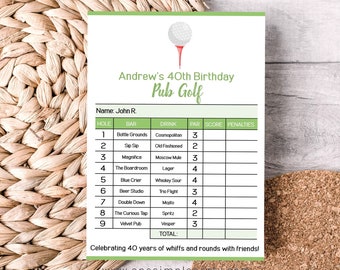 EDITABLE Pub Golf Scorecard - Pub Golf - Bar Golf Scorecard - Bar Golf - Golf Party - Golf Bachelor Party - Golf Birthday - INSTANT DOWNLOAD