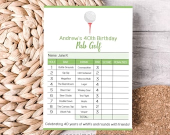 Editable Pub Golf Scorecard: Bar Crawl Party (Instant Download)