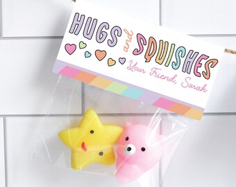 Editable Rainbow Valentine Bag Topper: Hugs and Squishes (Instant Download)