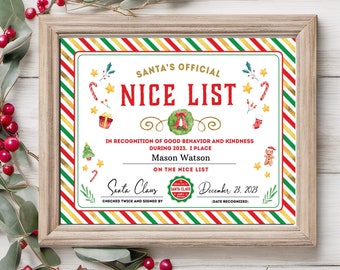Editable Santa Nice List Certificate: Christmas Printable (Digital Design)