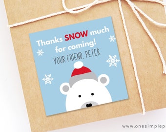 EDITABLE Polar Bear Birthday Favor Tags - Winter Birthday - Thank You Tags - Winter Birthday - First Birthday - Polar Bear - DIGITAL DESIGN