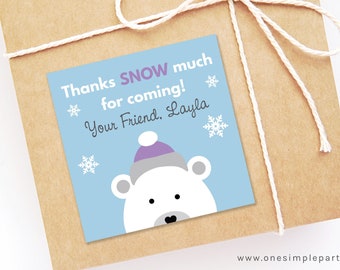 EDITABLE Girl Polar Bear Birthday Favor Tags - Winter Birthday - Thank You Tags - Winter Birthday - First Birthday Party - DIGITAL DESIGN