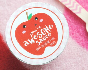 EDITABLE Applesauce Valentine Label - You're Awesomesauce Valentine Label - Classroom Valentine - Non-Candy Valentine - INSTANT DOWNLOAD